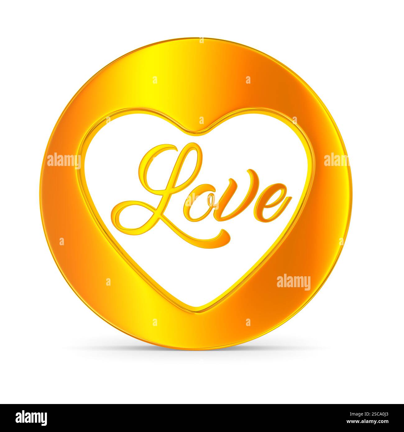 Cuore in cerchio arancione su sfondo bianco. Illustrazione 3D isolata Foto Stock