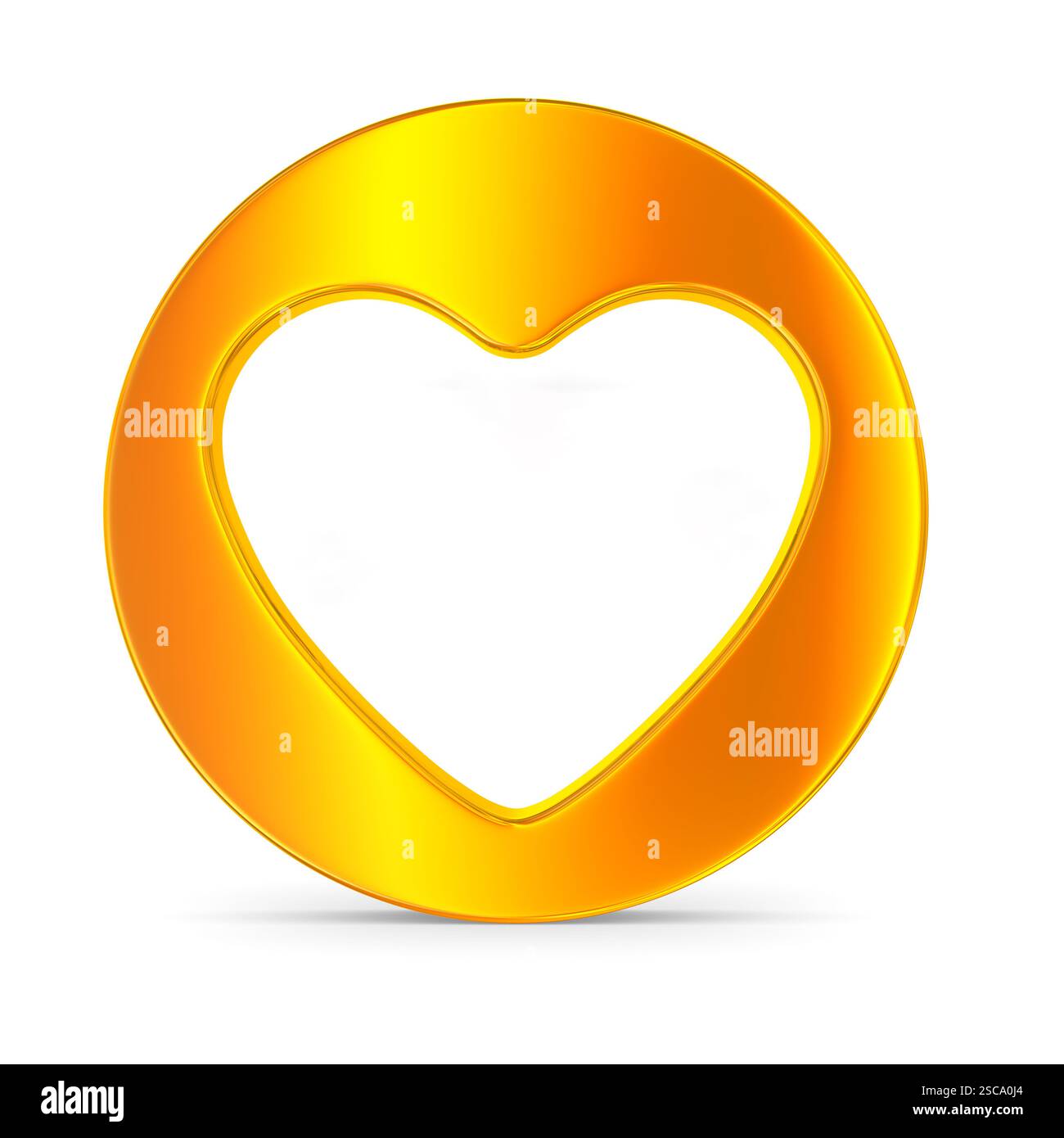 Cuore in cerchio arancione su sfondo bianco. Illustrazione 3D isolata Foto Stock