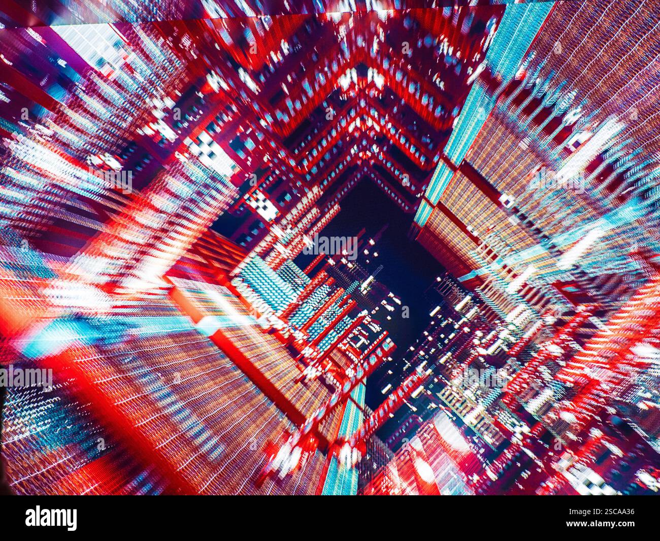 Un momento fugace durante l'esposizione all'interno del Gaudi Cube di Refik Anadol, un'installazione immersiva a LED nella Casa Batllo di Barcellona, Spagna. Foto Stock