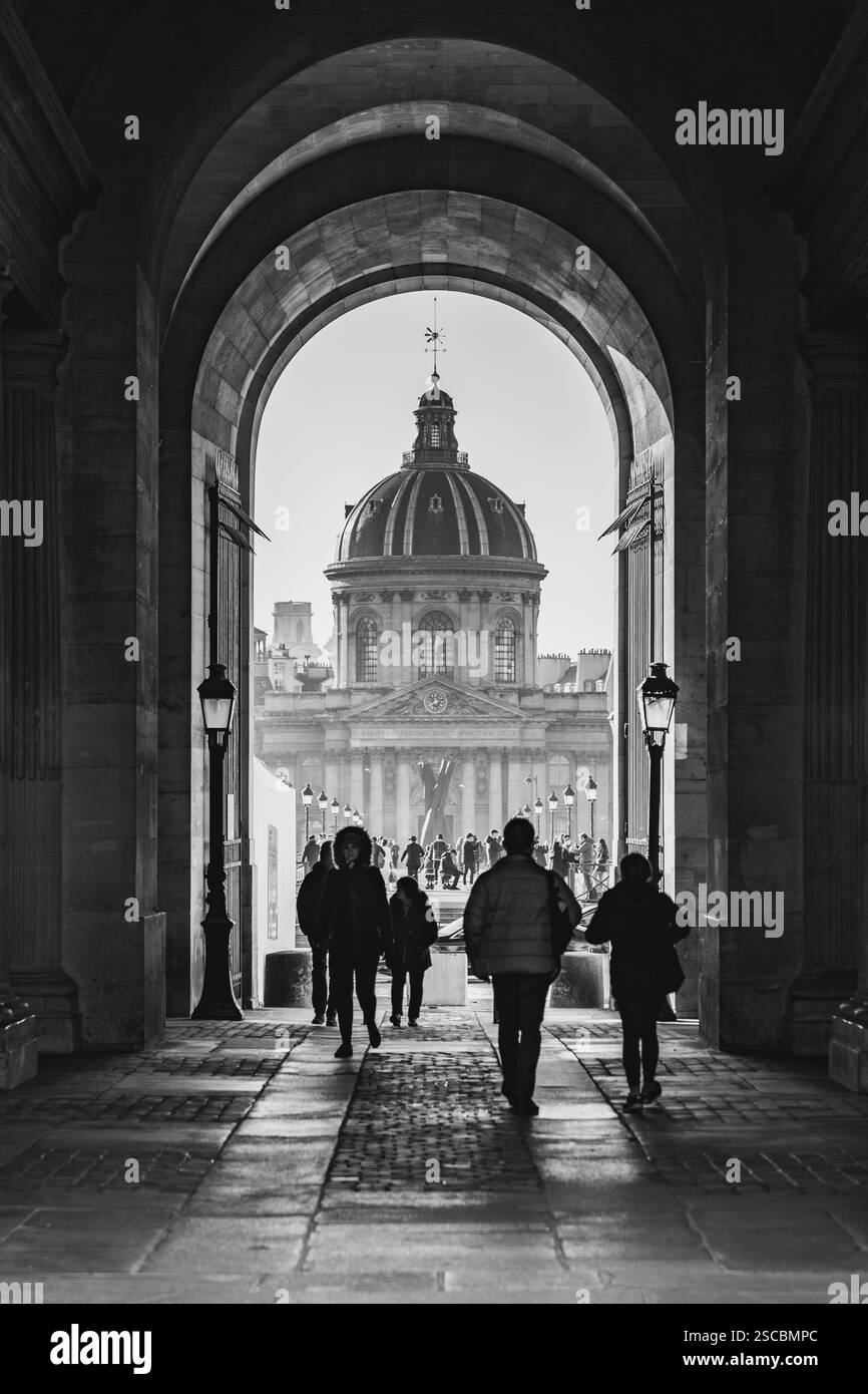Parigi, Francia - 24 gennaio 2022: Vista esterna dell'Accademia francese delle Scienze o dell'Istituto francese lungo il fiume Sein e, Parigi, Francia. Foto Stock