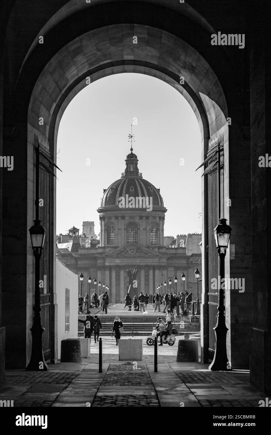 Parigi, Francia - 24 gennaio 2022: Vista esterna dell'Accademia francese delle Scienze o dell'Istituto francese lungo il fiume Sein e, Parigi, Francia. Foto Stock