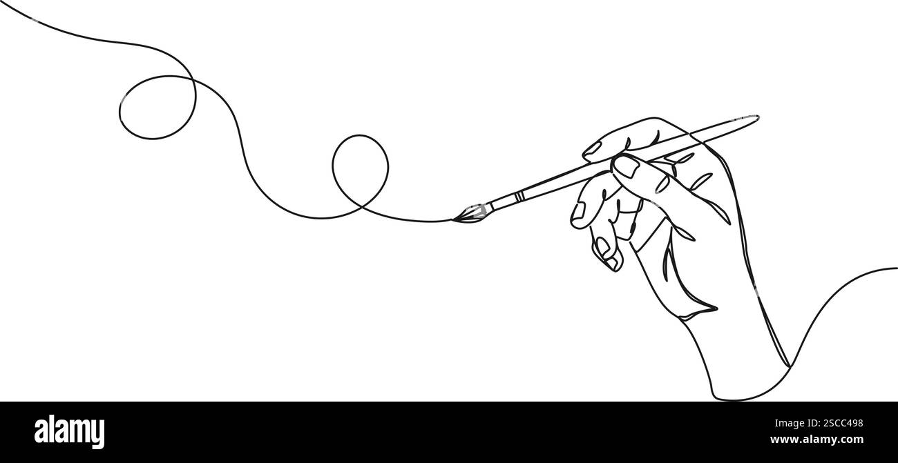 disegno continuo a linea singola del pennello portatile, illustrazione vettoriale line art Illustrazione Vettoriale