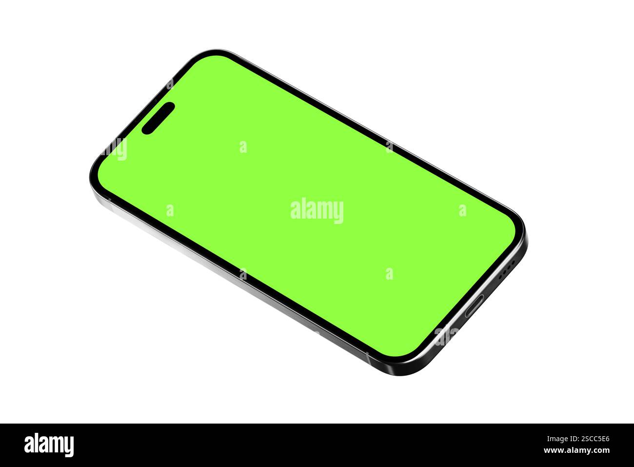 Il mockup iphone con schermo verde ha isolato uno sfondo bianco Foto Stock