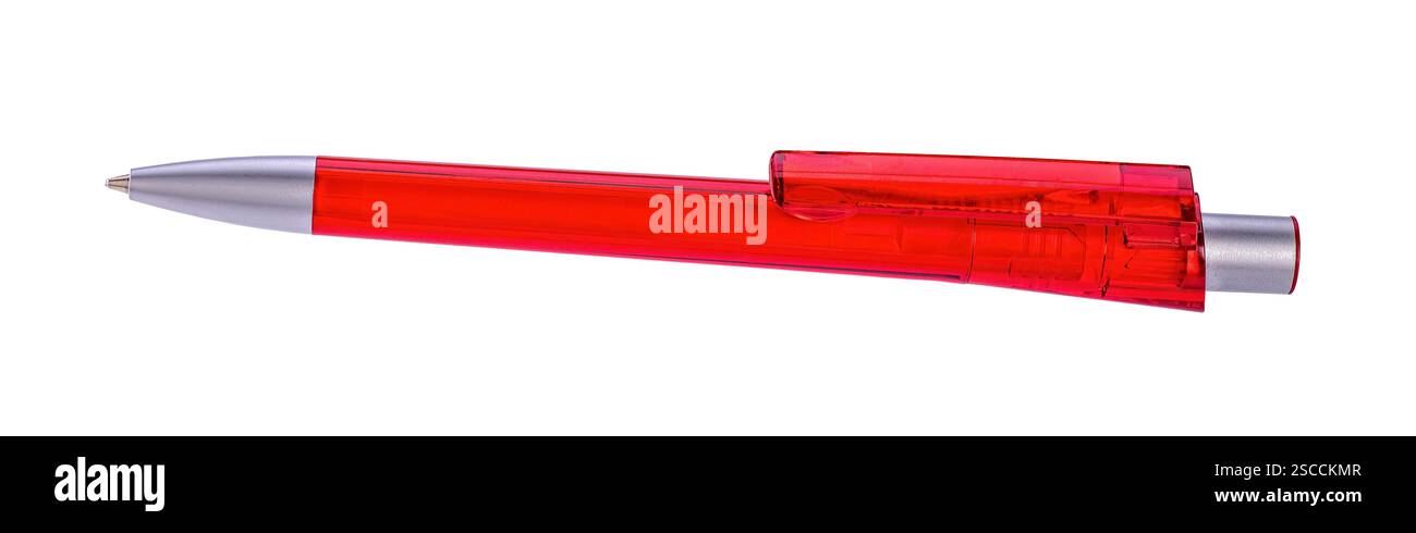 Penna a sfera rossa ritagliata su sfondo bianco Foto Stock