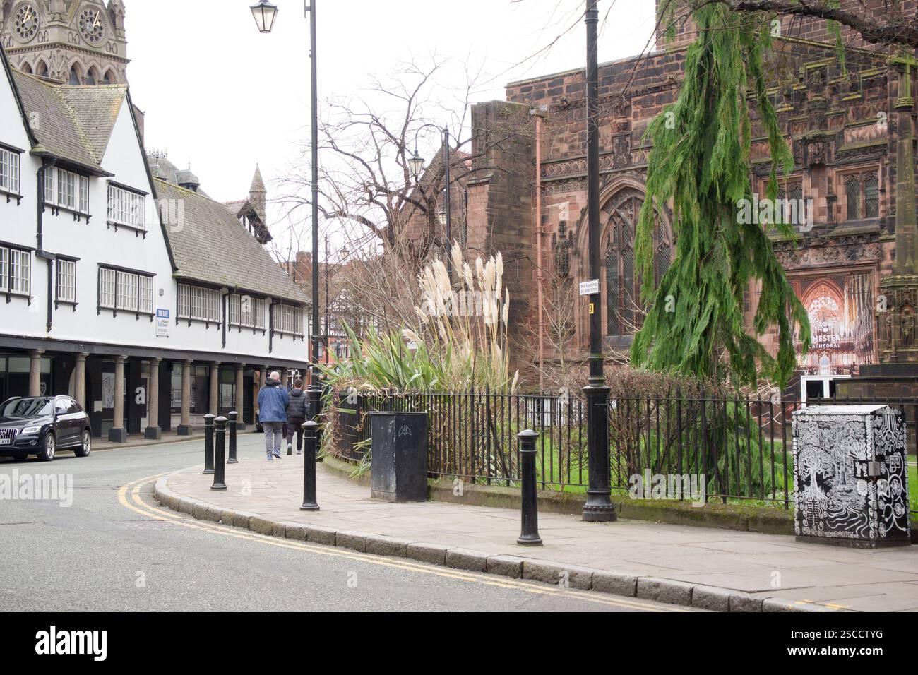Scena di strada a Chester, Regno Unito Foto Stock