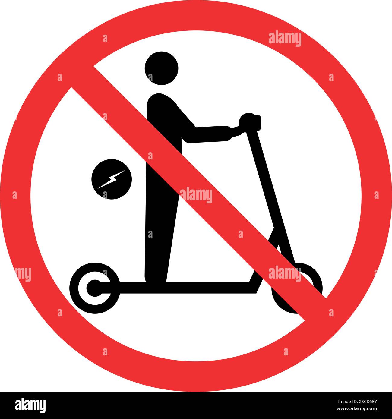 Nessun cartello scooter elettrico. biciclette elettriche non ammesse. Segni e simboli proibiti. Illustrazione Vettoriale
