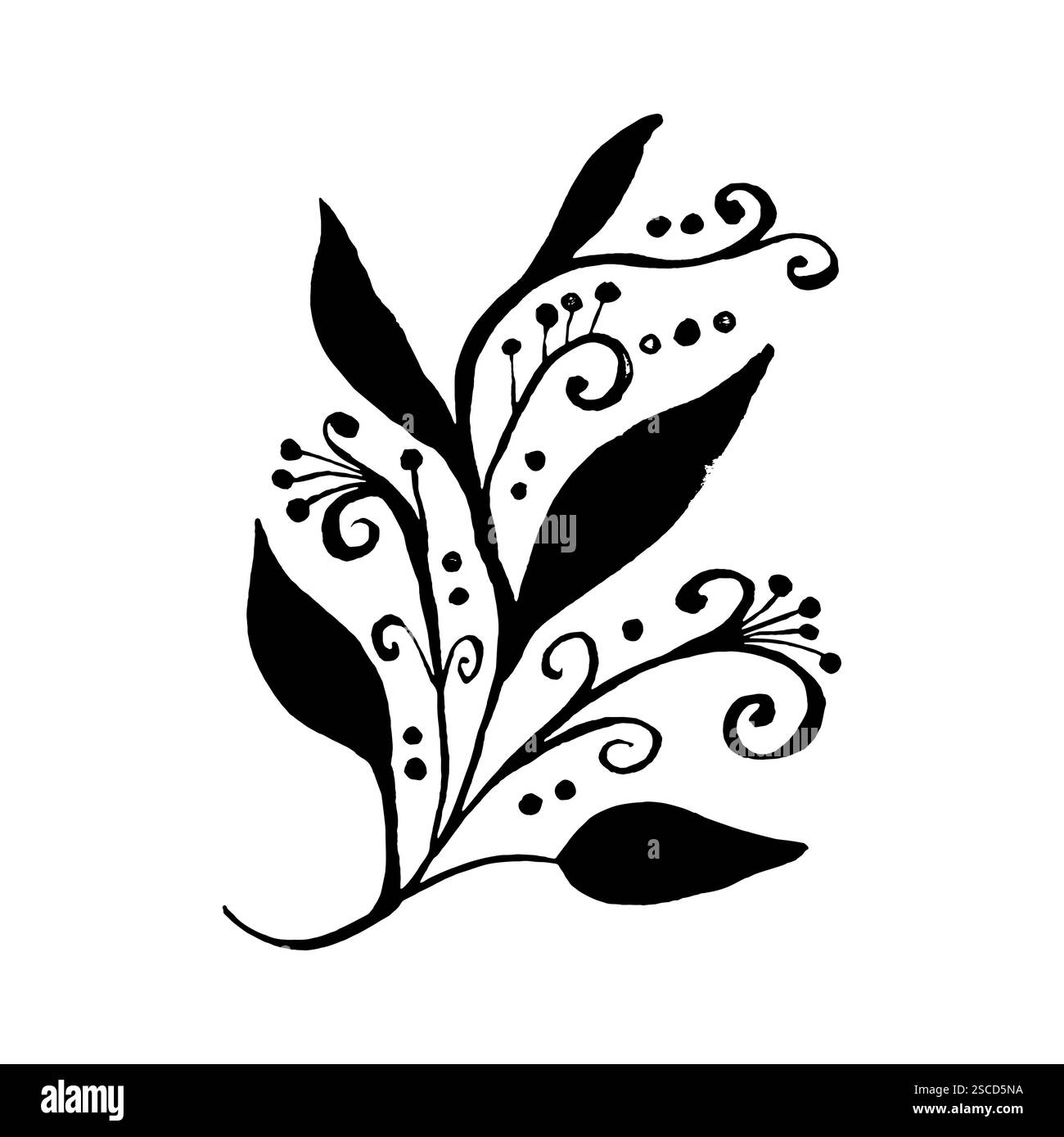 Motivo floreale astratto bianco e nero disegnato a mano con bordi ruvidi Illustrazione Vettoriale