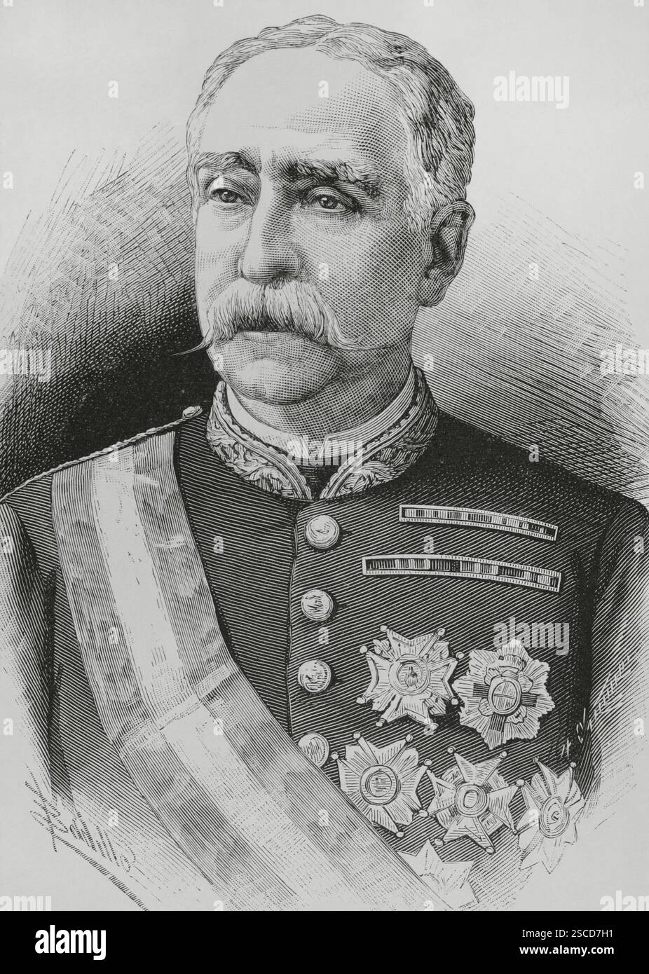 Miguel de la Vega-Inclán y Palma (1820-1884). Esercito spagnolo. Governatore di Porto Rico (1884). Verticale. Disegno di Badillo. Incisione di Arturo Carretero (1852-1903). The Spanish and American Illustration (la Ilustración Española y americana), 1884. Foto Stock