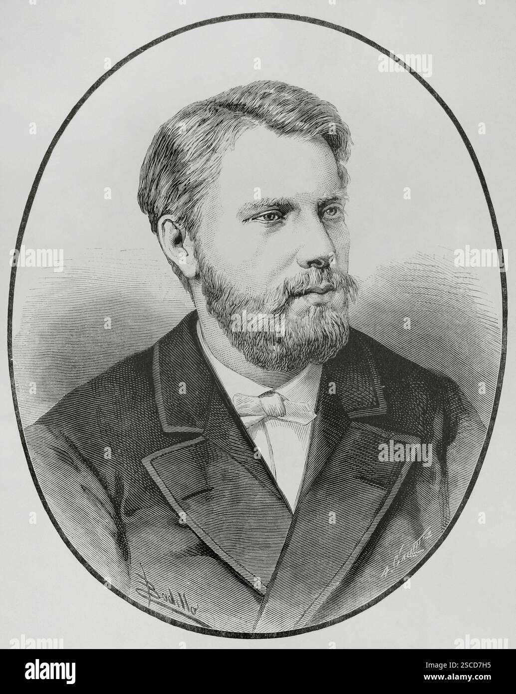 Alessandro, Principe d'Orange (1851-1884). Principe del Regno dei Paesi Bassi, principe del Casato di Orange-Nassau. Verticale. Disegno di Badillo. Incisione di Arturo Carretero (1852-1903). The Spanish and American Illustration (la Ilustración Española y americana). 22 luglio 1884. Foto Stock