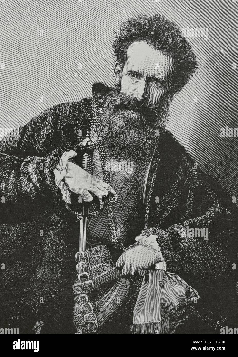 Hans Makart (1840-1884). Pittore, designer e decoratore austriaco di storia accademica. Verticale. Incisione di Bernardo Rico (1825-1894). The Spanish and American Illustration (la Ilustración Española y americana), 1884. Foto Stock