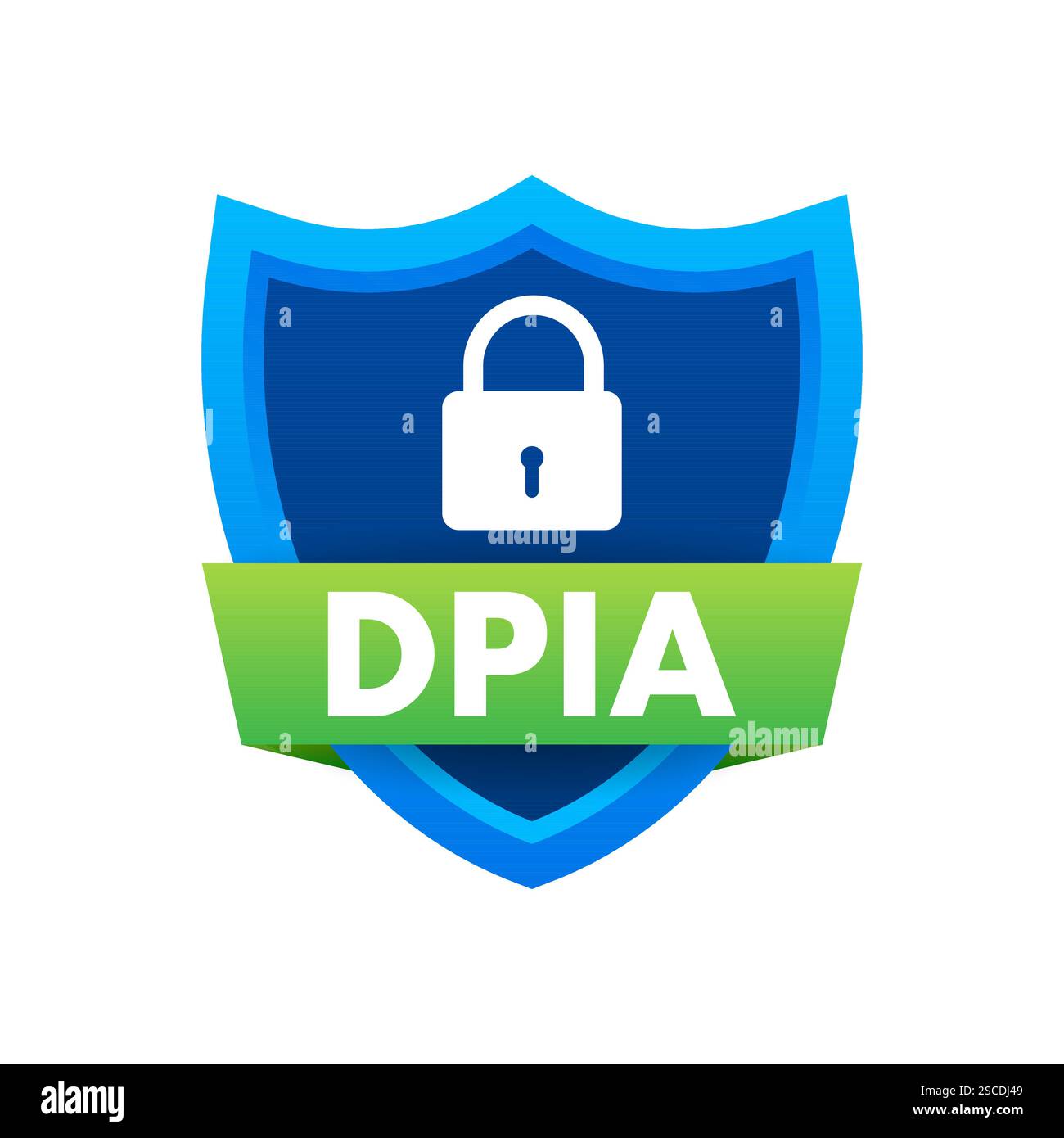 Dpia protegge i dati con il simbolo di scudo e lucchetto Illustrazione Vettoriale