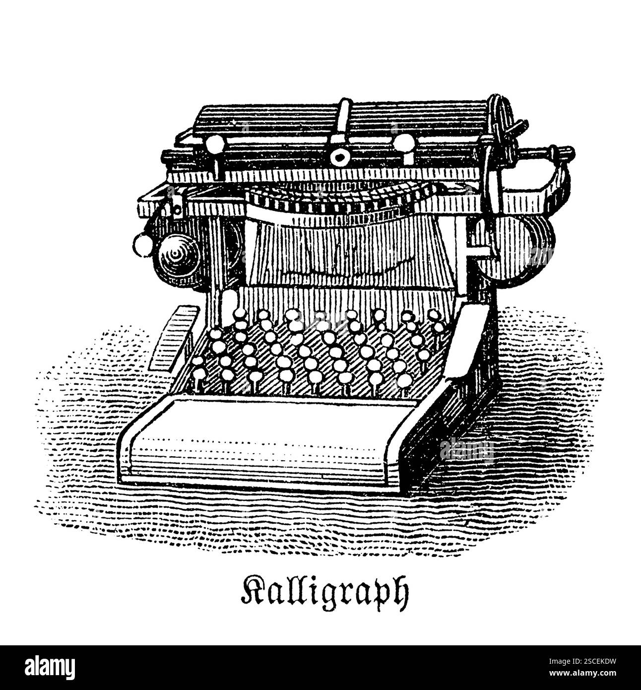 The Calligraph - George Yost's Typewriter. Una delle prime macchine da scrivere, il Calligrafo di George Yost, introdotto alla fine del XIX secolo. Era dotato di una tastiera completa, che offriva maggiore efficienza e leggibilità rispetto ai precedenti sistemi di scrittura. Un passo cruciale verso la moderna automazione dell'ufficio. Foto Stock