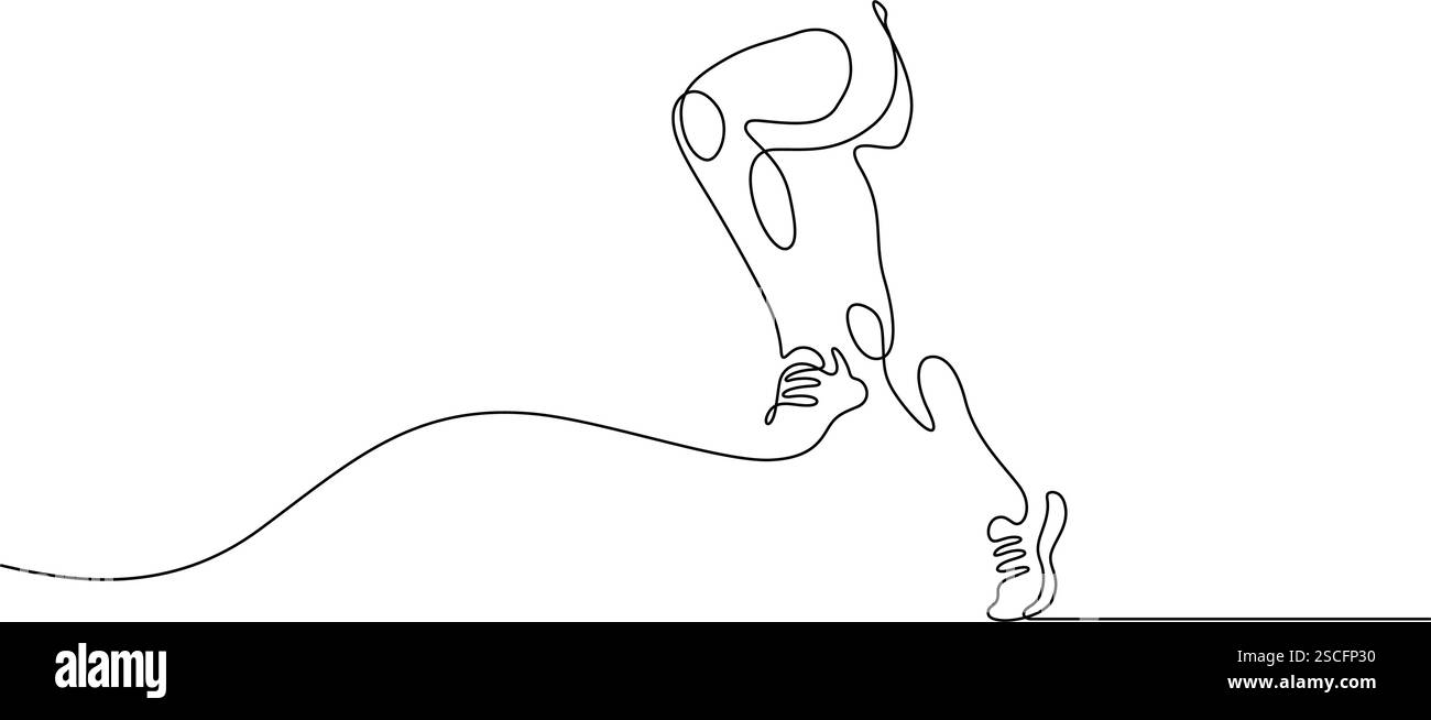 postura di corsa umana una linea disegnando arte minimalista continua concetto di benessere sano Illustrazione Vettoriale
