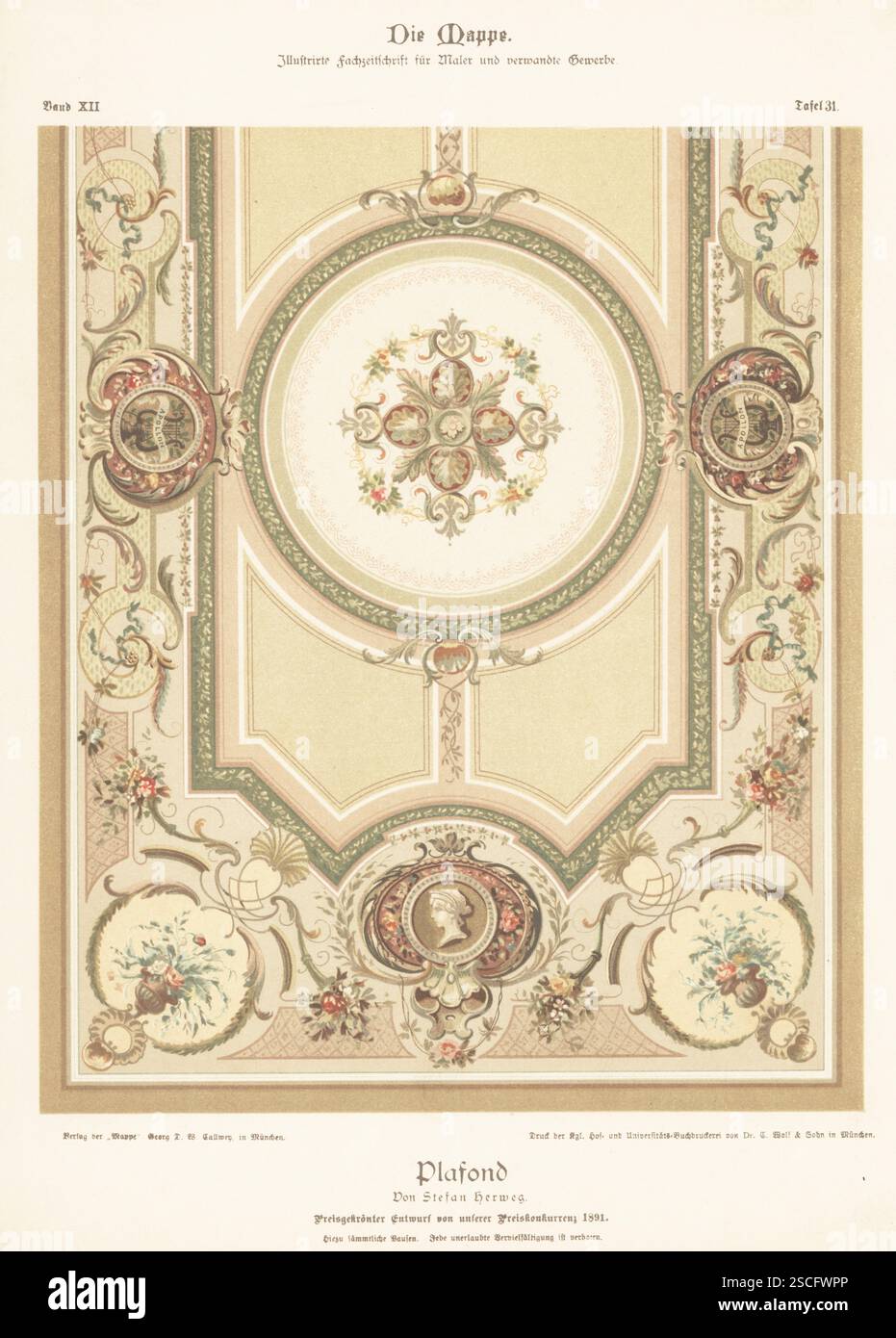 Soffitto Art Nouveau progettato da Stefan Herweg. Plafond. Chromolithograph from Georg D. W. Callwey's Die Mappe, Ilustrierte Fachzeitschrift fur Maler und verwandre Gewerbe, The Folder, Illustrated Trade Magazine for Painters, Monaco di Baviera, Germania, 1892. Foto Stock Soffitto Art Nouveau progettato da Stefan Herweg. Plafond. Chromolithograph from Georg D. W. Callwey's Die Mappe, Ilustrierte Fachzeitschrift fur Maler und verwandre Gewerbe, The Folder, Illustrated Trade Magazine for Painters, Monaco di Baviera, Germania, 1892. Foto Stock