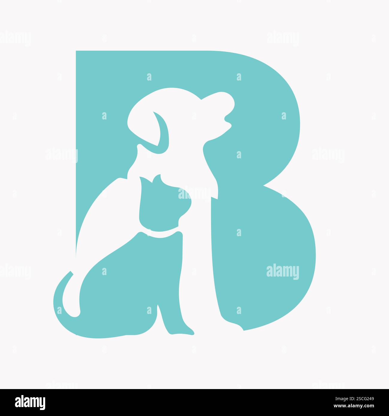 Lettera B iniziale del logo PET Care con simbolo per cani Illustrazione Vettoriale