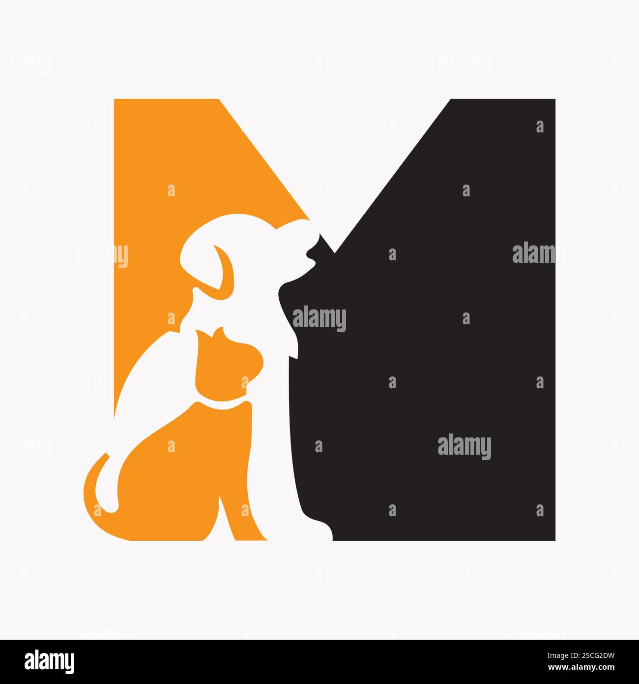 Lettera iniziale M PET Care Logo Concept Design con simbolo cane Illustrazione Vettoriale
