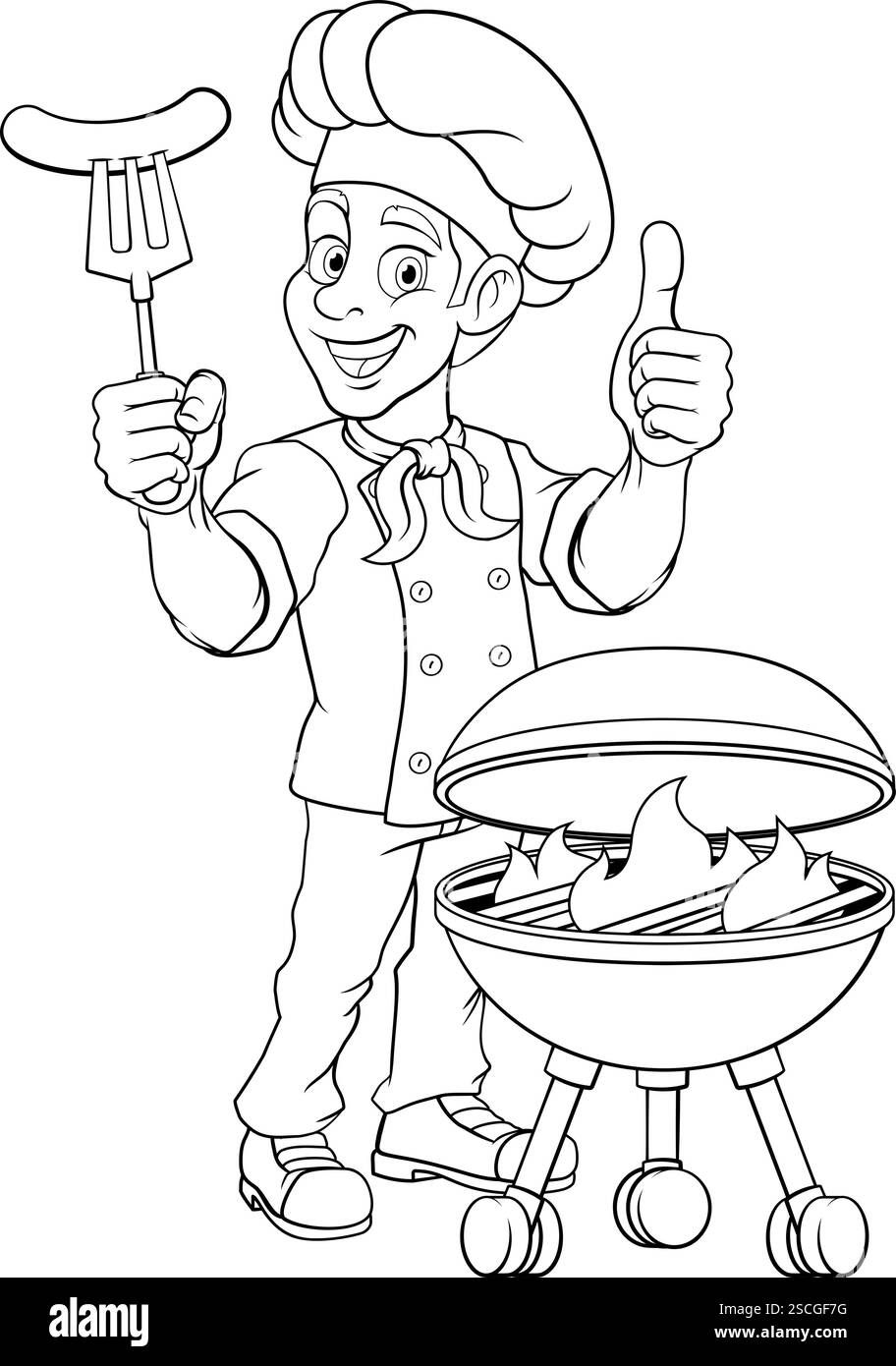 Chef Cartoon Barbecue uomo cuoco Mascotte Illustrazione Vettoriale