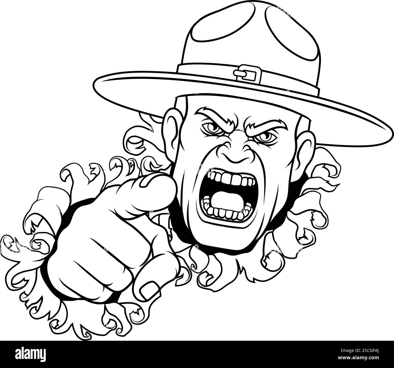 Istruttore di esercitazione sergente Bootcamp soldato dell'esercito Illustrazione Vettoriale