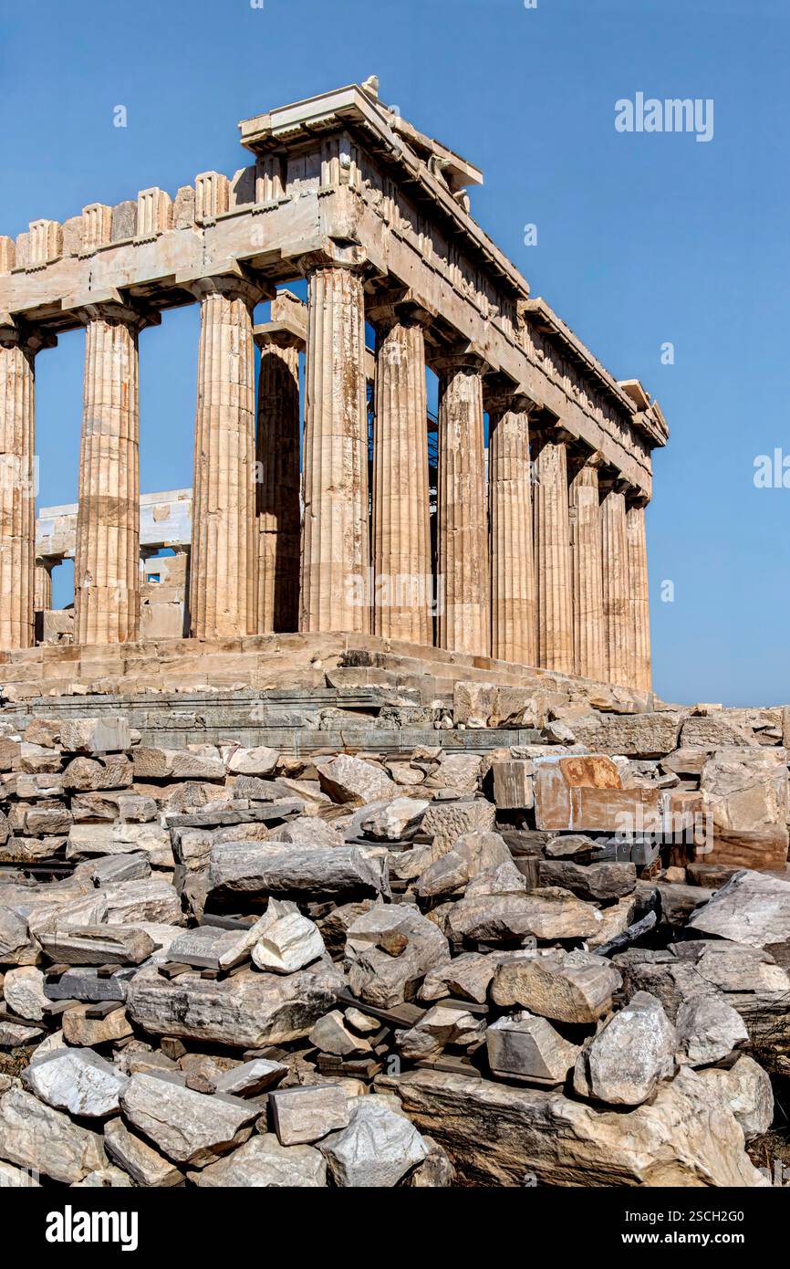 Acropoli, Atene, Grecia, Partenone, colonne, rovine Foto Stock