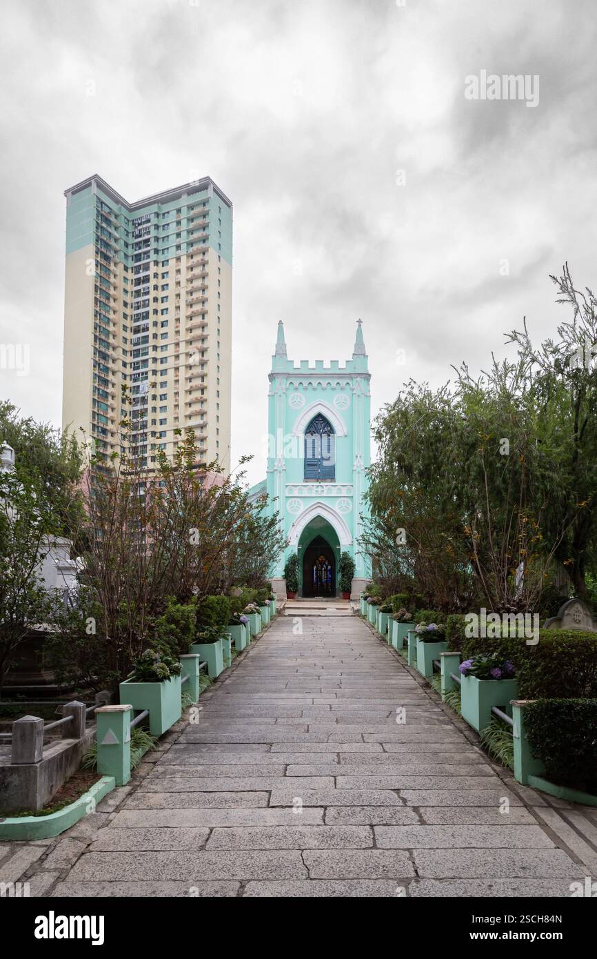 Ingresso al tempio cattolico di Macao durante il giorno nuvoloso Foto Stock