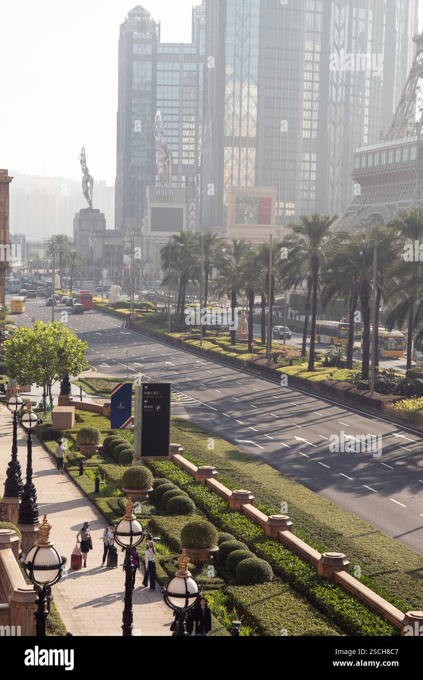 La Strip di Macao durante l'ora dorata da sogno, Macao Foto Stock