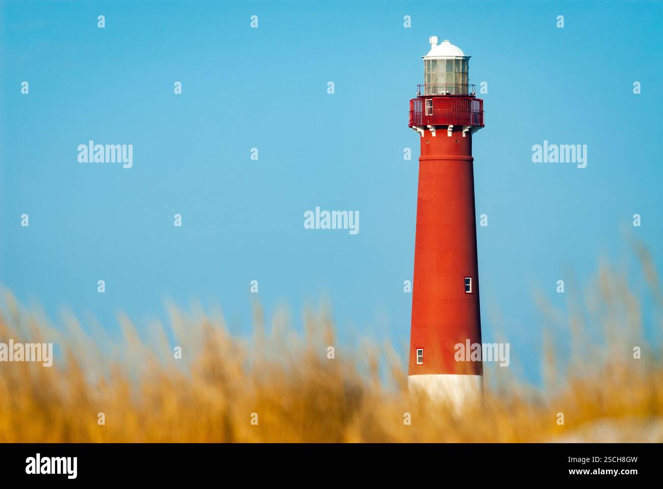 Faro di Barnegat in una giornata libera dal cielo blu Foto Stock