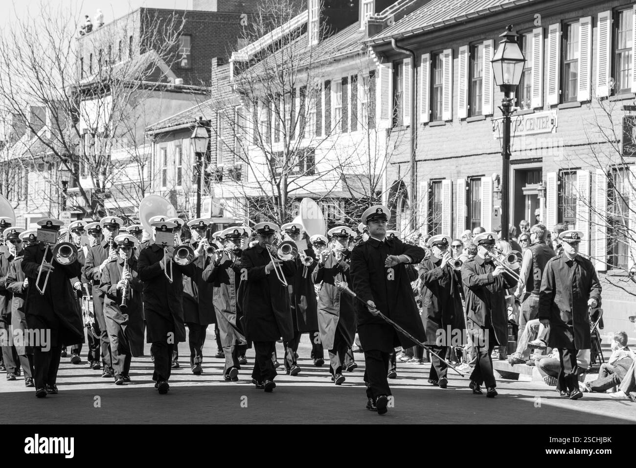 Marcia di banda militare, strumenti, sfilata. Foto Stock