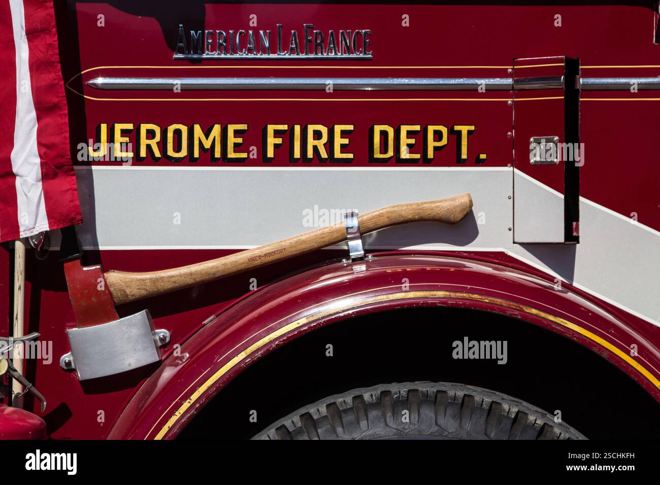 Jerome Fire Department. Fire truck, ascia montata, pronta all'azione. Foto Stock