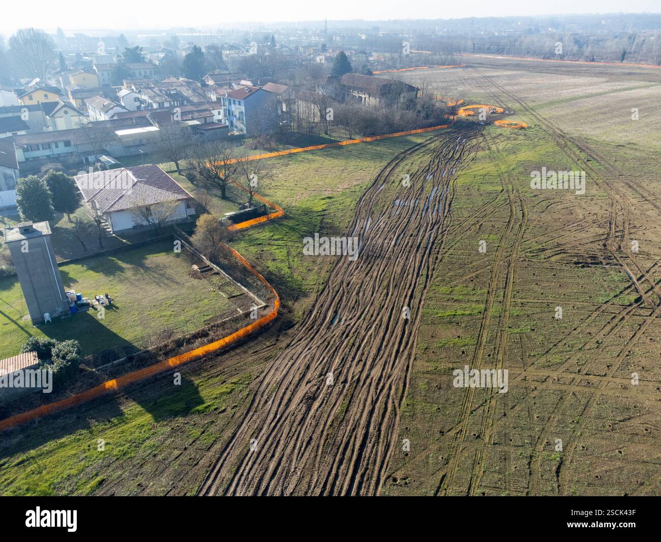 Iniziano i lavori per l'autostrada Pedemontana Lombardia. Arcore, Italia, 7 febbraio 2025.Arcore, Italia. 5 febbraio 2025. Crediti: Alessio Morgese/Alessio Morgese/Emage/Alamy live news Foto Stock