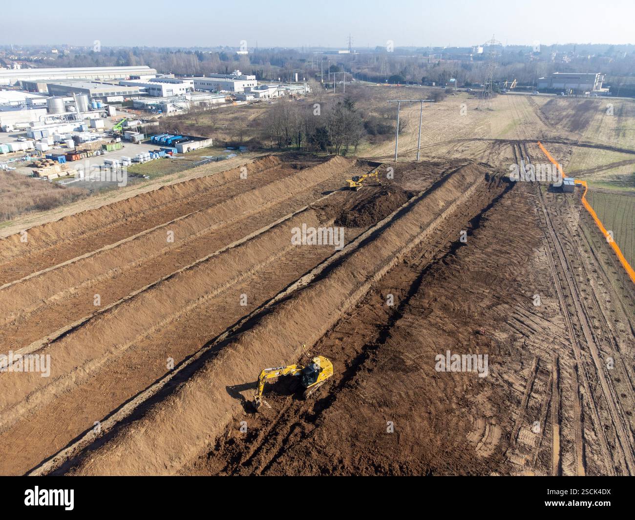 Iniziano i lavori per l'autostrada Pedemontana Lombardia. Arcore, Italia, 7 febbraio 2025.Arcore, Italia. 5 febbraio 2025. Crediti: Alessio Morgese/Alessio Morgese/Emage/Alamy live news Foto Stock