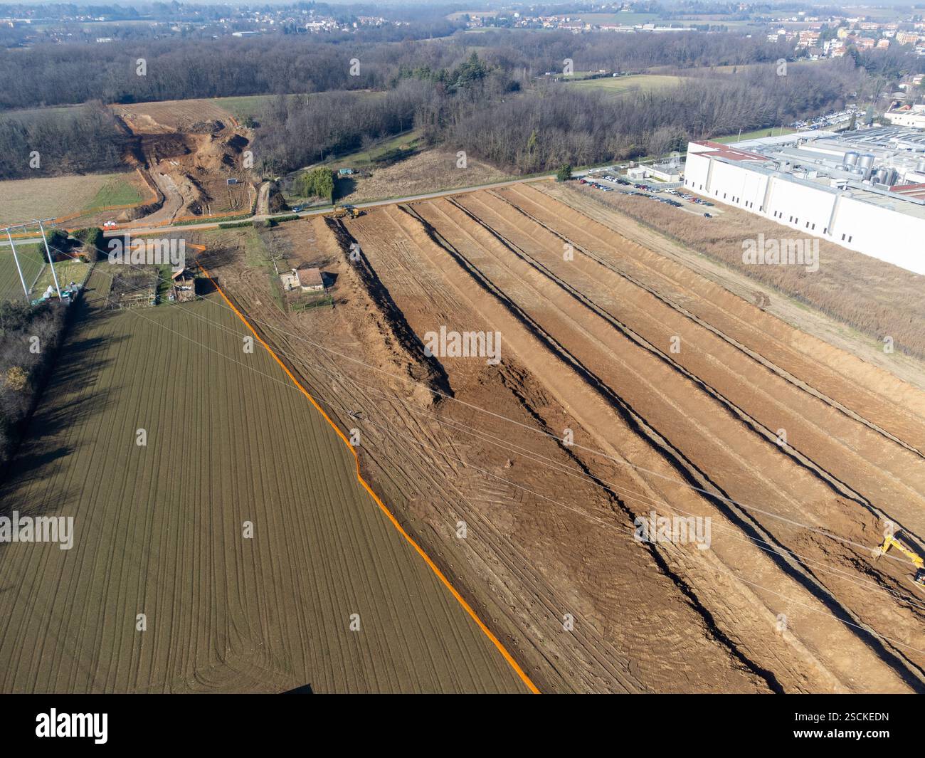 Iniziano i lavori per l'autostrada Pedemontana Lombardia. Arcore, Italia, 7 febbraio 2025.Arcore, Italia. 5 febbraio 2025. Crediti: Alessio Morgese/Alessio Morgese/Emage/Alamy live news Foto Stock