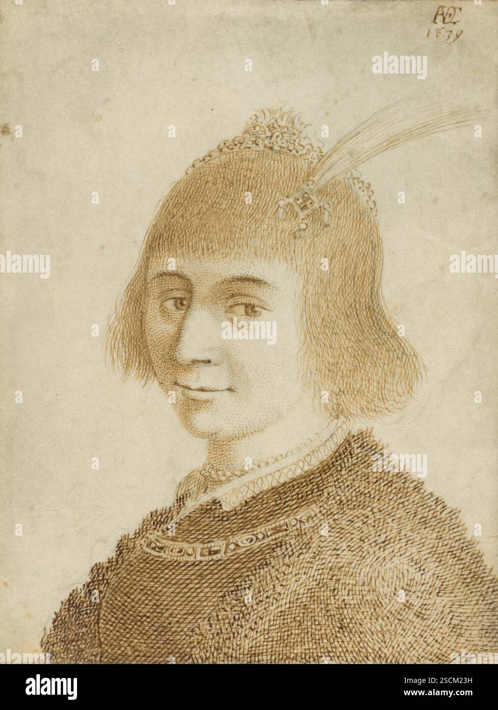 Ritratto di una signora, 1639. L'identità della sitter di questo ritratto lungo il busto è sconosciuta, ma il suo costume indica che era una donna di notevole ricchezza. Indossa un corpetto scuro, rifinito sul collo con un volant in pizzo e un mantello in pelliccia Foto Stock