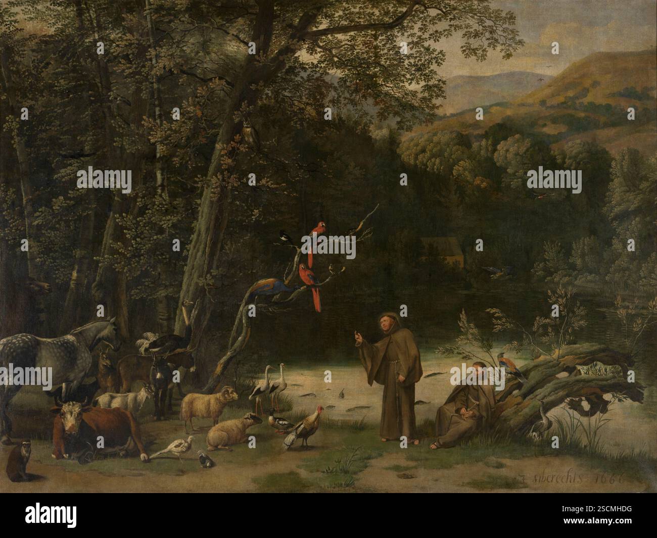 San Francesco d'Assisi predicando agli animali, 1666. Foto Stock