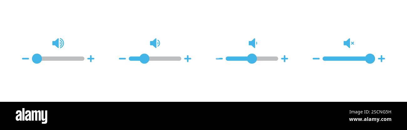 Set di icone del cursore del volume, controllo della musica dello smartphone. illustrazione vettoriale. Illustrazione Vettoriale