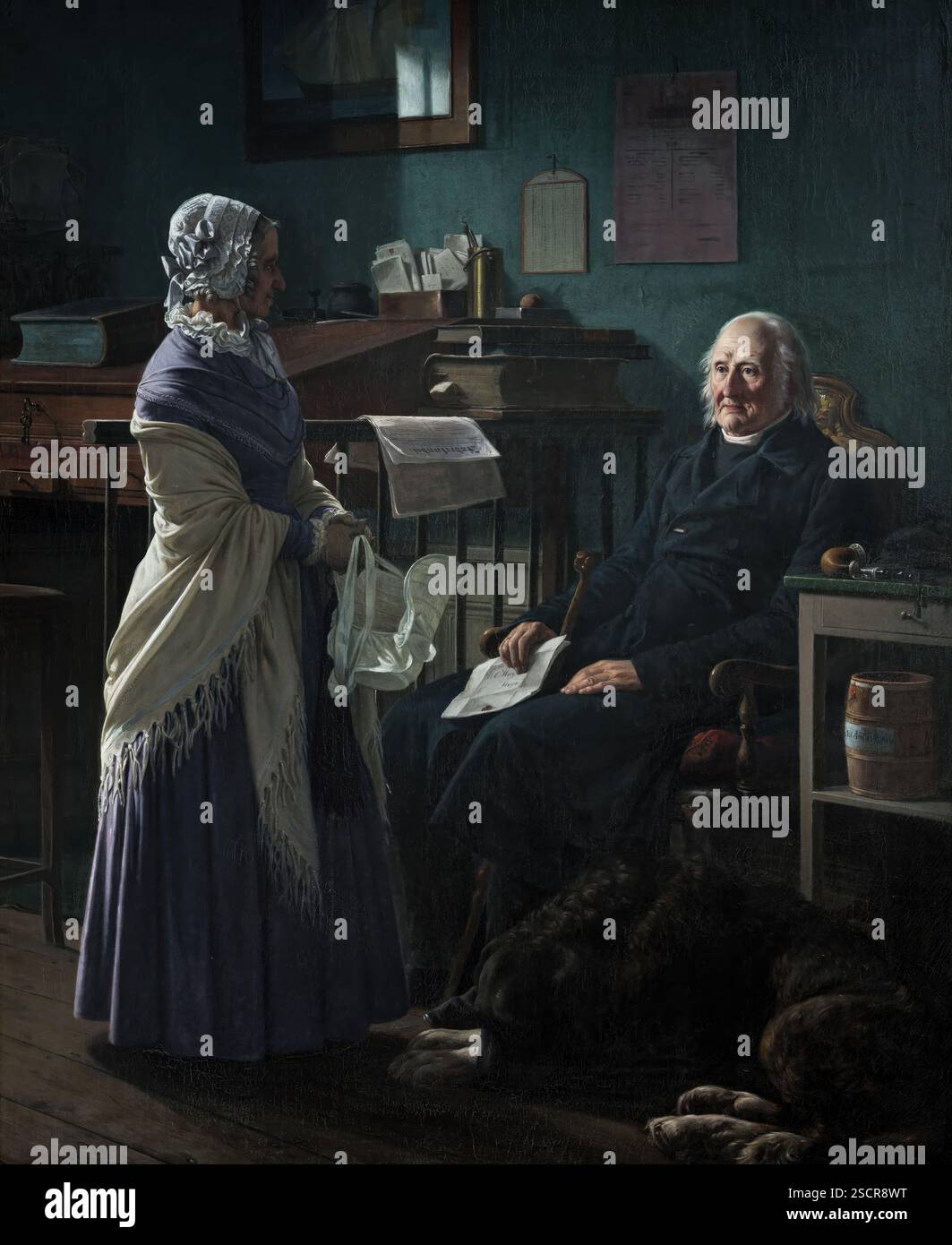 Doppio ritratto del mercante Christopher Friedenreich Hage (1759-1849) e di sua moglie Arnette, nata Just (1778-1866) "May i Borrow the two Brown Horses?", 1849-1852. Foto Stock