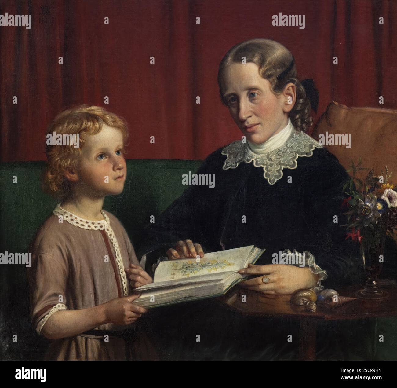 Miss Annette Hage (1814-1857) mostra a suo nipote Hother Hage (1849-1904) un libro sulle piante, 1856. Foto Stock