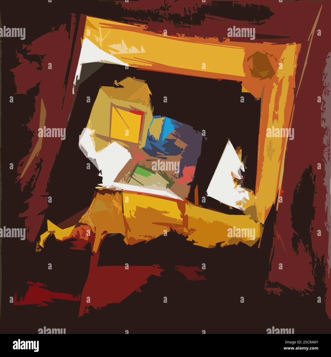 Arte astratta moderna originale - illustrazione vettoriale dalla composizione colorata quadrata di pittura contemporanea originale Illustrazione Vettoriale