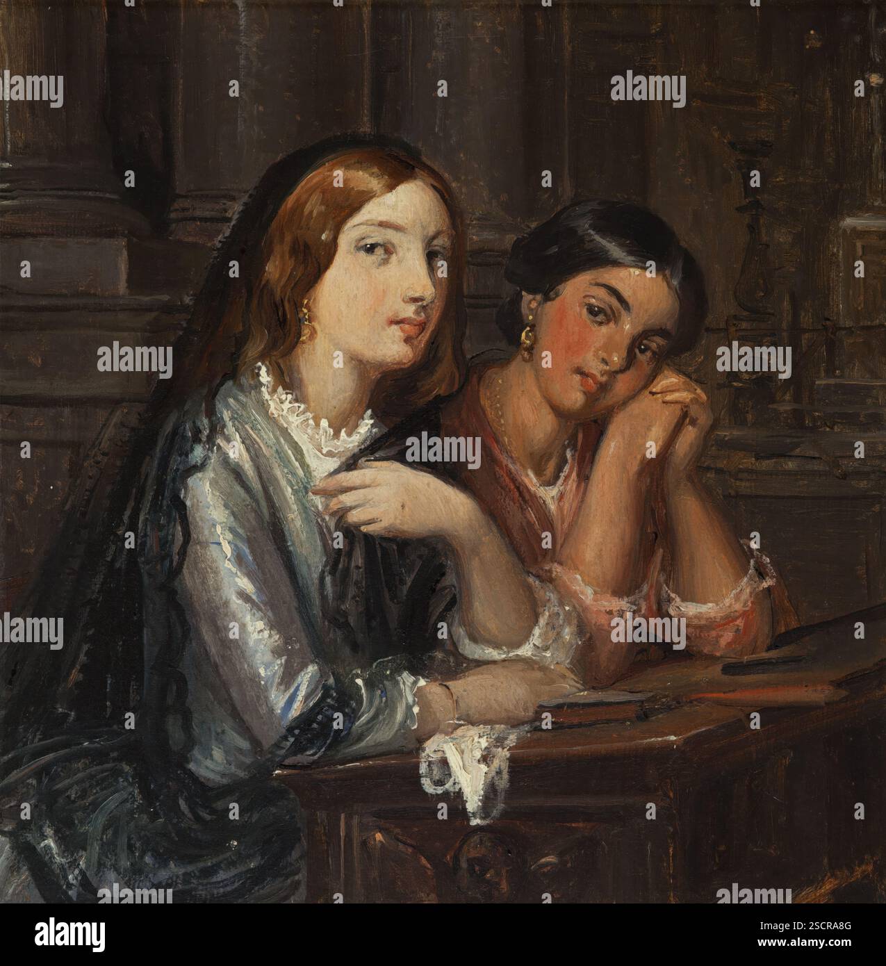 Donne veneziane in una chiesa (contorno per un dipinto con lo stesso titolo, 1854), c1853. Foto Stock