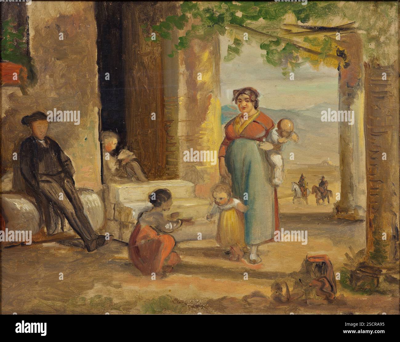Bambino che impara a camminare, prima del 1859. Foto Stock