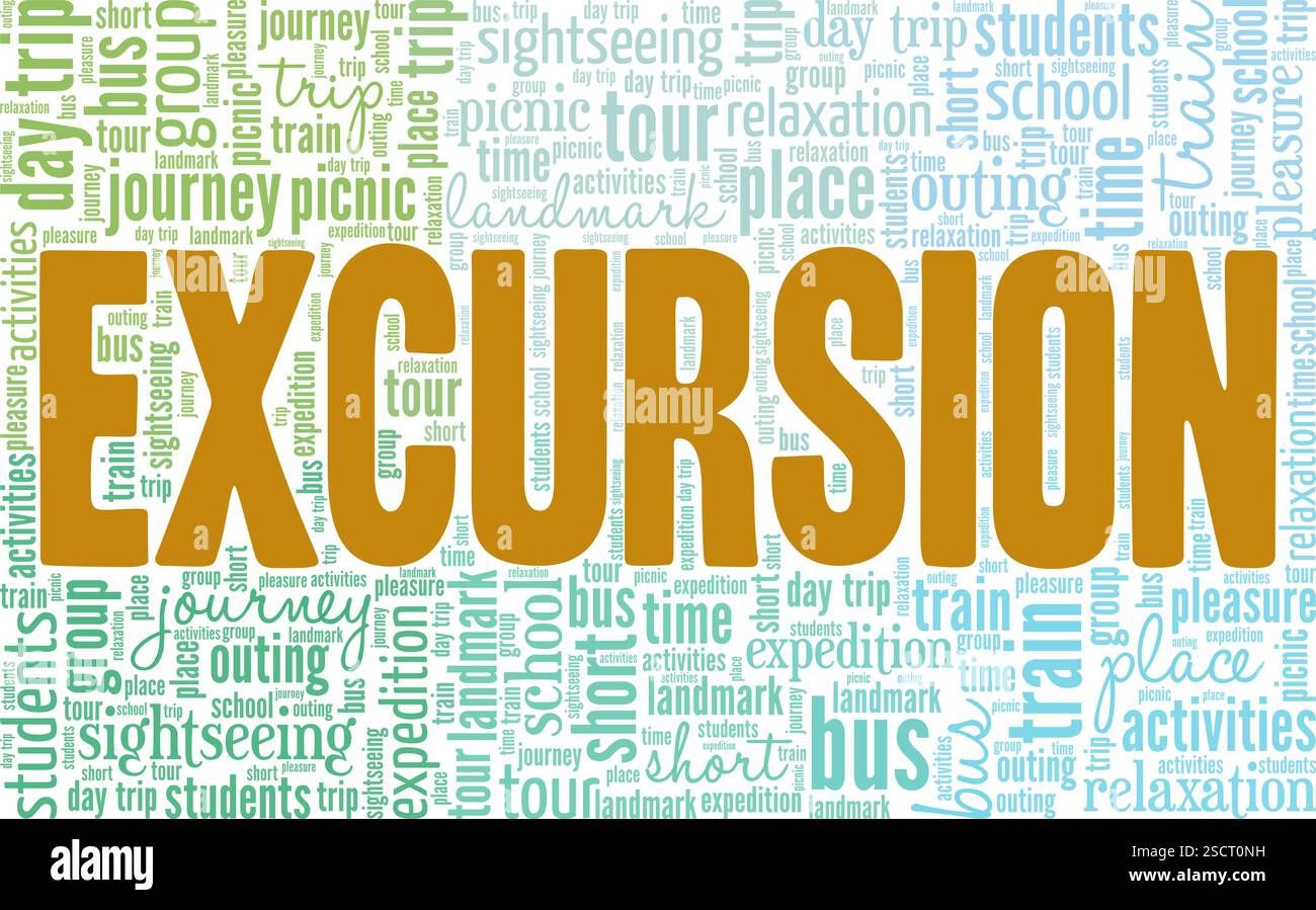 Progettazione concettuale di Word cloud Excursion isolata su sfondo bianco. Illustrazione Vettoriale