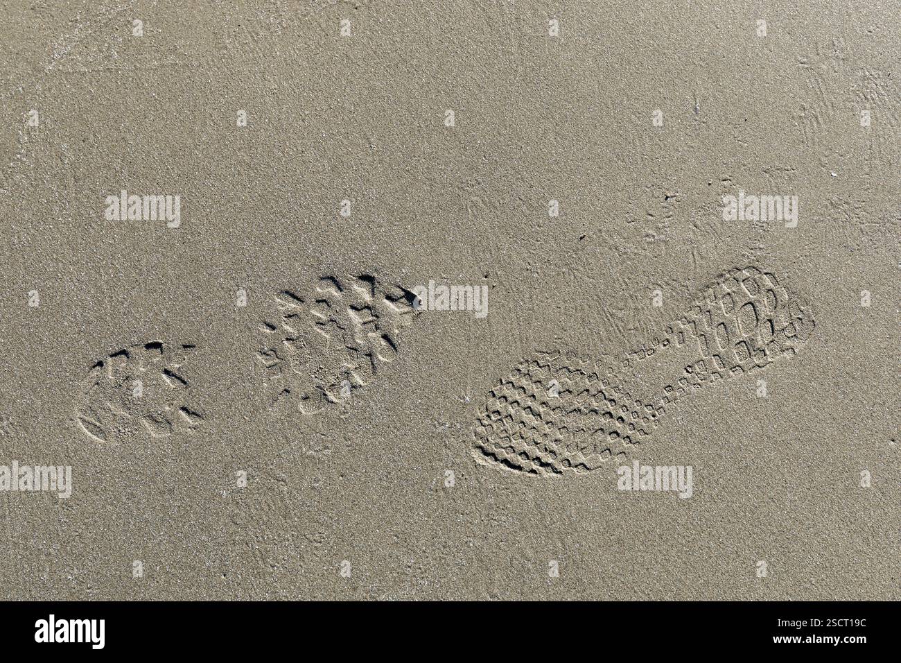 Stampe di scarpe, impronte sulla spiaggia Foto Stock