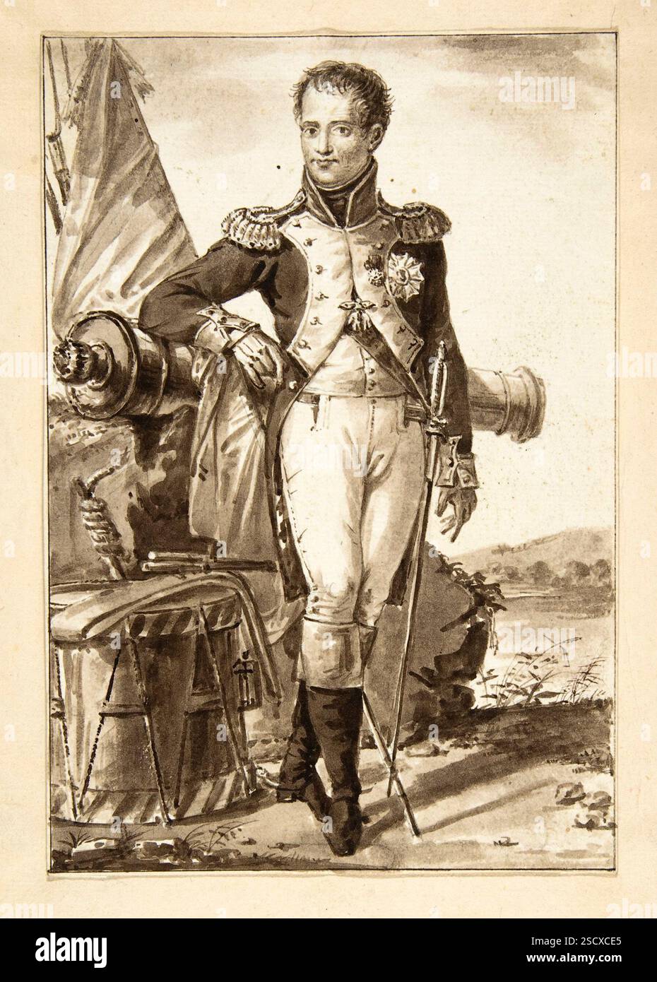 Ritratto di Giuseppe Bonaparte disegnato da Jean-Baptiste-Francois Bosio. Giuseppe era il fratello maggiore di Napoleone Bonaparte e fu installato sul trono del Regno di Napoli e Spagna per garantire un governo leale e leale in quei paesi. Gli spagnoli non accettarono mai il suo regno e lanciarono un feroce camapigno partigiano contro gli occupanti francesi. Foto Stock