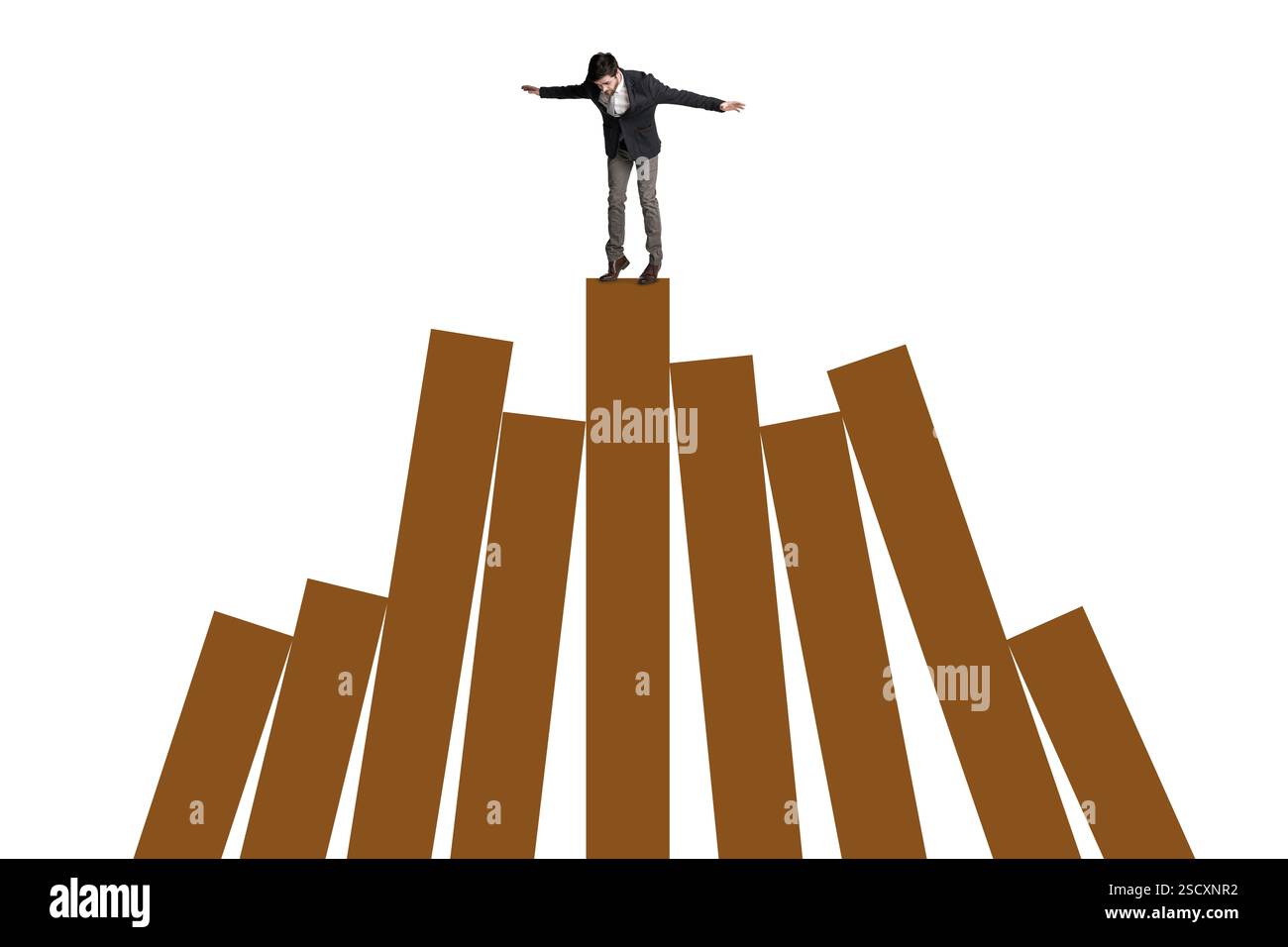 Crollo del mercato azionario, finanza o uomo su grafico per collasso, fluttuazione degli investimenti o tasso di interesse. Crisi finanziaria, studio o commerciante spaventato sui grafici Foto Stock