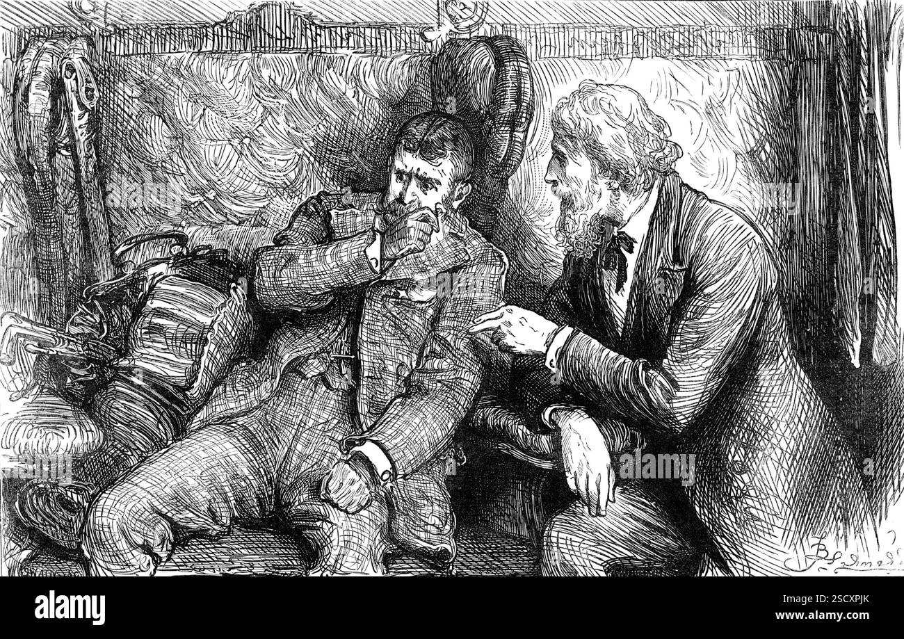 L'avvocato di famiglia, 1880. Il signor Vellumson, tuttavia, ha voluto incontrare il Duca in viaggio fino in città in carrozza ferroviaria poco dopo, e hanno avuto una conversazione che nessuno ha sentito, dopo di che sua Grazia è andata per strada con un volto piuttosto livido. Poi i mobili della vedova Freshfield furono salvati, il signor Vellumson semplicemente osservando che "aveva pagato i debiti di suo padre, e pensava che il duca avrebbe dovuto fare lo stesso, o rinunciare al titolo che aveva ereditato, con gli obblighi che gli appartenevano". Da "Illustrated London News", 1880. Foto Stock