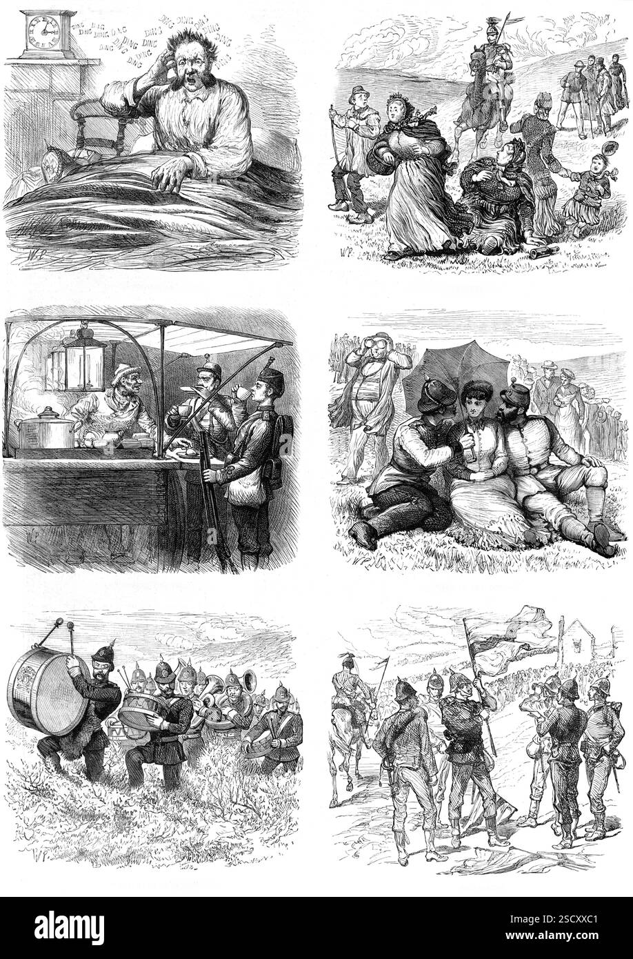 Brighton Review: "Alarum; escursioni; caffè per due; All in the Downs; The Band of Hope; Signalling", 1880. "...caratteristiche della giornata di Brighton che sono state notate dal nostro artista sul posto; e sarebbe stato facile osservare e ritrarre molti altri incidenti caratteristici, se avessimo avuto più spazio per la loro illustrazione". Da "Illustrated London News", 1880. Foto Stock Brighton Review: "Alarum; escursioni; caffè per due; All in the Downs; The Band of Hope; Signalling", 1880. "...caratteristiche della giornata di Brighton che sono state notate dal nostro artista sul posto; e sarebbe stato facile osservare e ritrarre molti altri incidenti caratteristici, se avessimo avuto più spazio per la loro illustrazione". Da "Illustrated London News", 1880. Foto Stock