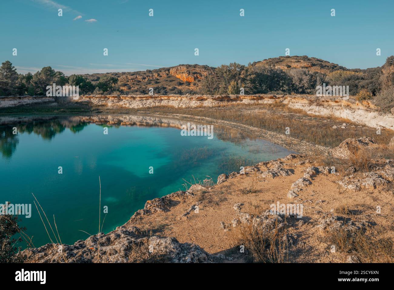 Parco naturale delle Lagunas de Ruidera, la zona umida più bella della penisola iberica, Ciudad Real, Castilla la Mancha, Spagna, Europa. Foto Stock