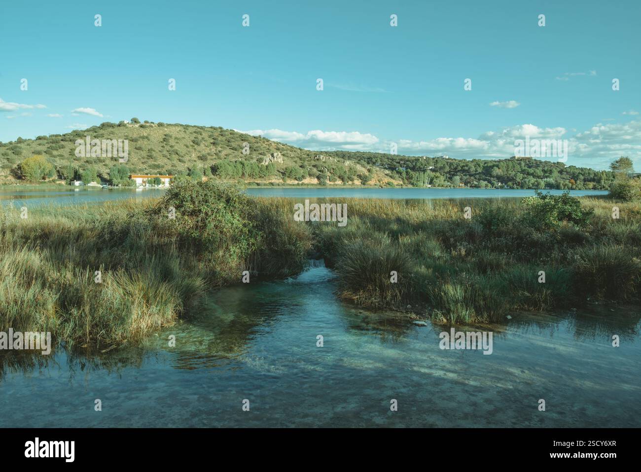 Parco naturale delle Lagunas de Ruidera, la zona umida più bella della penisola iberica, Ciudad Real, Castilla la Mancha, Spagna, Europa. Foto Stock
