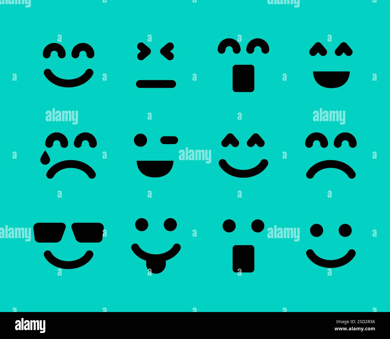 I volti dei cartoni animati sono pieni di emozioni. Set di dodici emoticon diverse. Illustrazione vettoriale Illustrazione Vettoriale