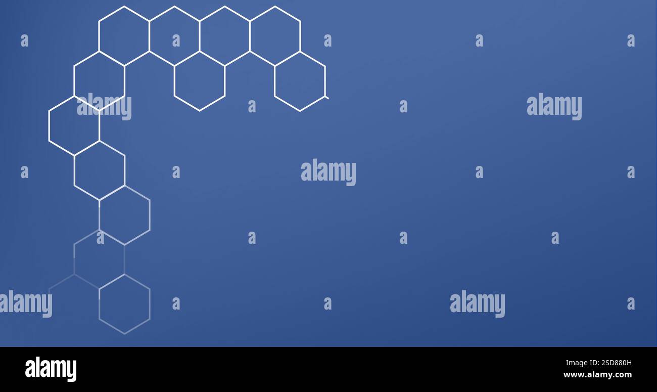 Immagine di un modello esagonale astratto che forma un moderno design geometrico su sfondo blu Foto Stock
