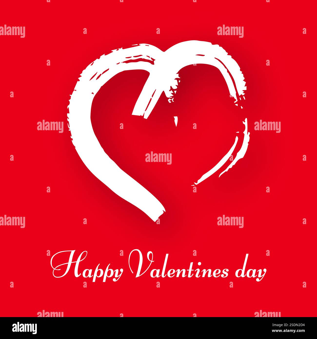 Cuore disegnato a mano su sfondo rosso. Bianco grunge doodle cuore con ombra. Simbolo d'amore romantico. Illustrazione vettoriale. Illustrazione Vettoriale